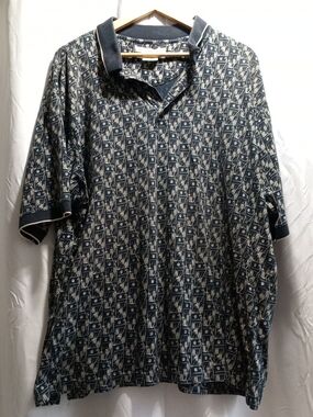 Men's Geometric Print Polo - Navy and Off-White